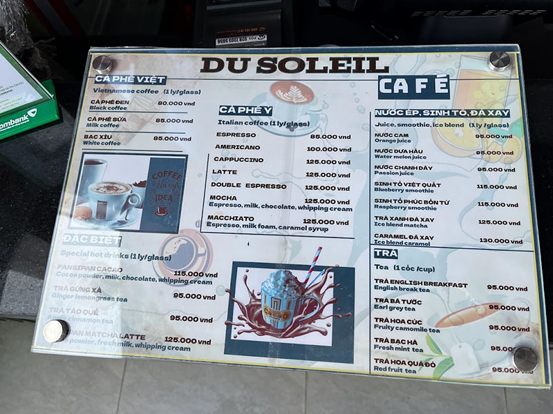 Menu của quán Du Soleil Sapa