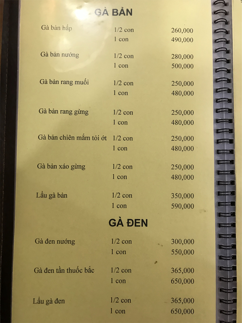 Thực đơn các món gà đen Sa Pa tại nhà hàng Sang Mèo Sa Pa