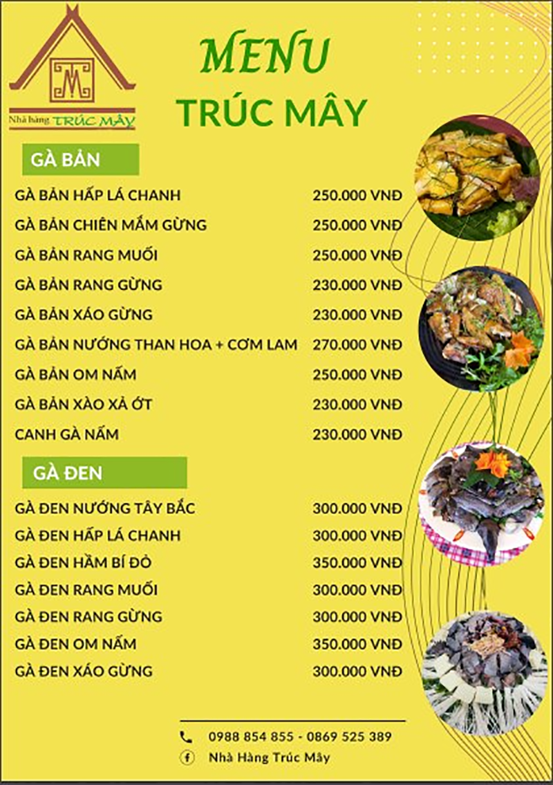 Thực đơn các món gà đen Sa Pa tại nhà hàng Trúc Mây