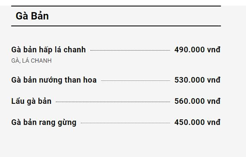 Thực đơn các món gà đen Sa Pa tại nhà hàng Dao đỏ