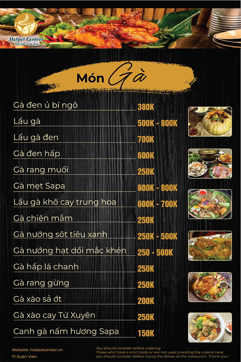 Thực đơn các món gà đen Sa Pa tại Hotpot Center