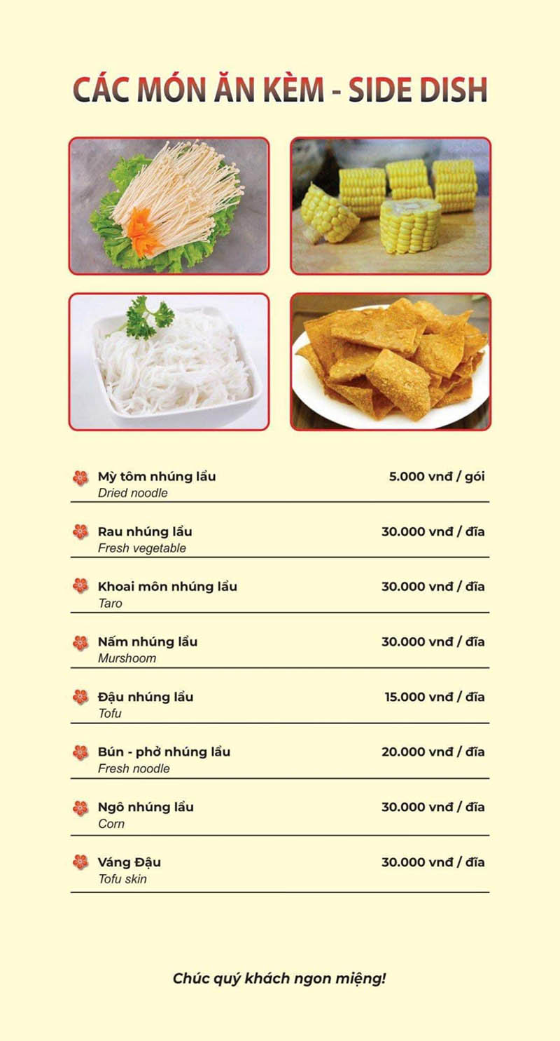 Menu một số mơn ăn kèm