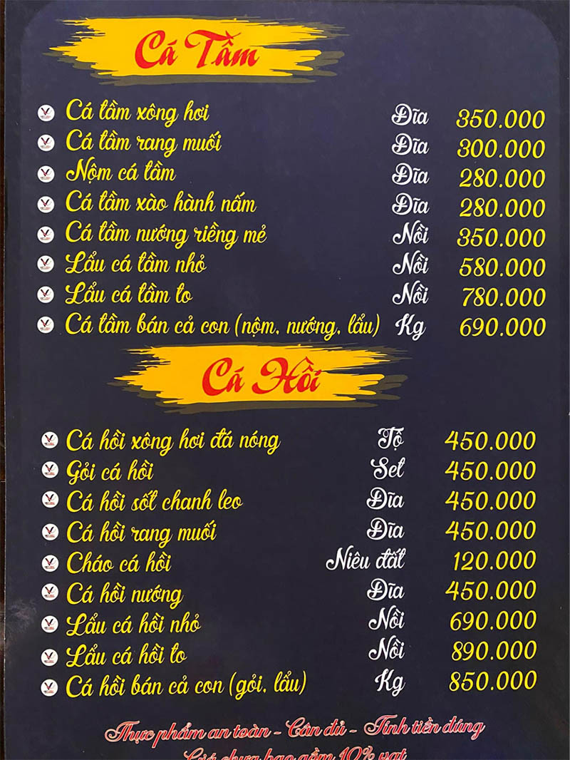 Thực đơn các món cá tầm và cá hồi