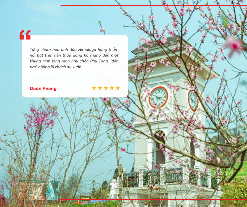 Cảnh sắc thơ mộng của tháp đồng hồ vào mùa hoa anh đào để lại nhiều ấn tượng cho du khách