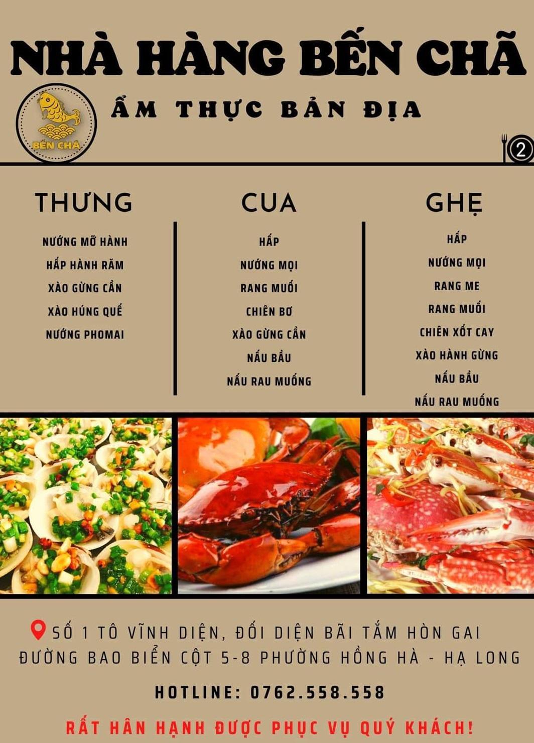 Menu các món hải sản tại nhà hàng Bến Chã. (Nguồn ảnh: goingay.vn)