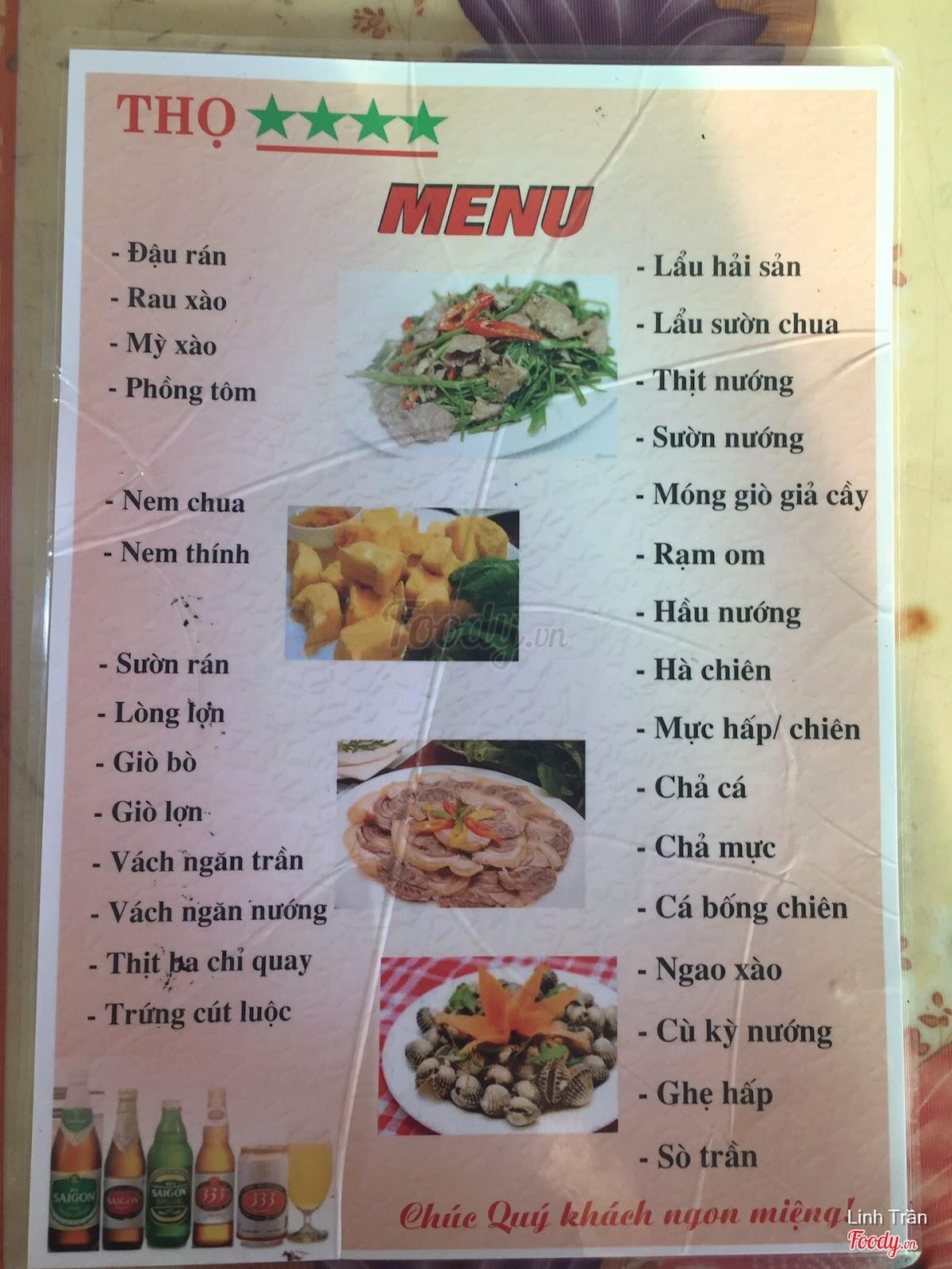 Menu đa dạng tại quán Thọ. (Nguồn ảnh: foody.vn)