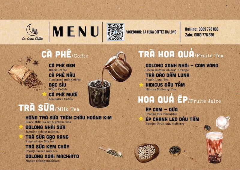 Thực đơn các món nước ở La Luna Coffee