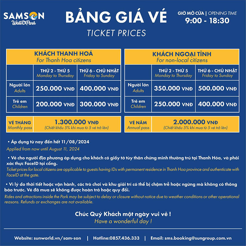 Bảng giá vé Sun World Sam Son