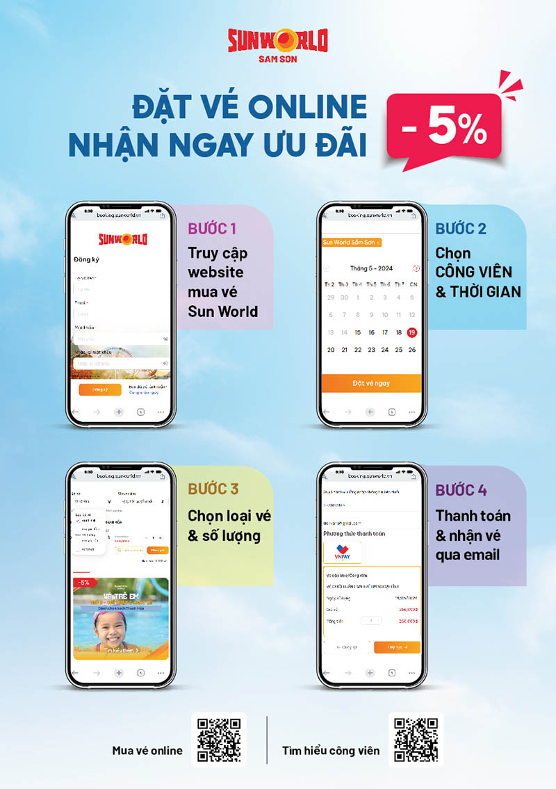 4 bước đặt vé công viên nước Sầm Sơn qua booking.sunworld.vn