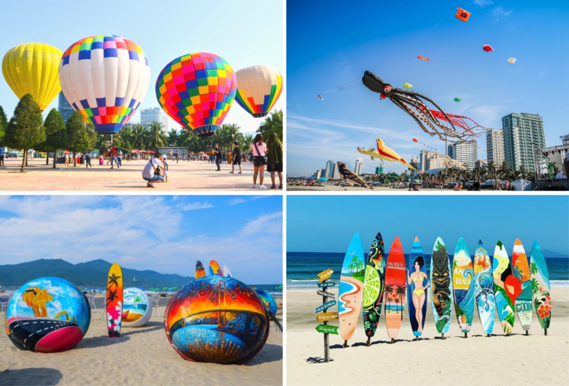 Bãi Phạm Văn Đồng là nơi diễn ra nhiều sự kiện quy mô lớn và thường được trang trí sặc sỡ sắc màu