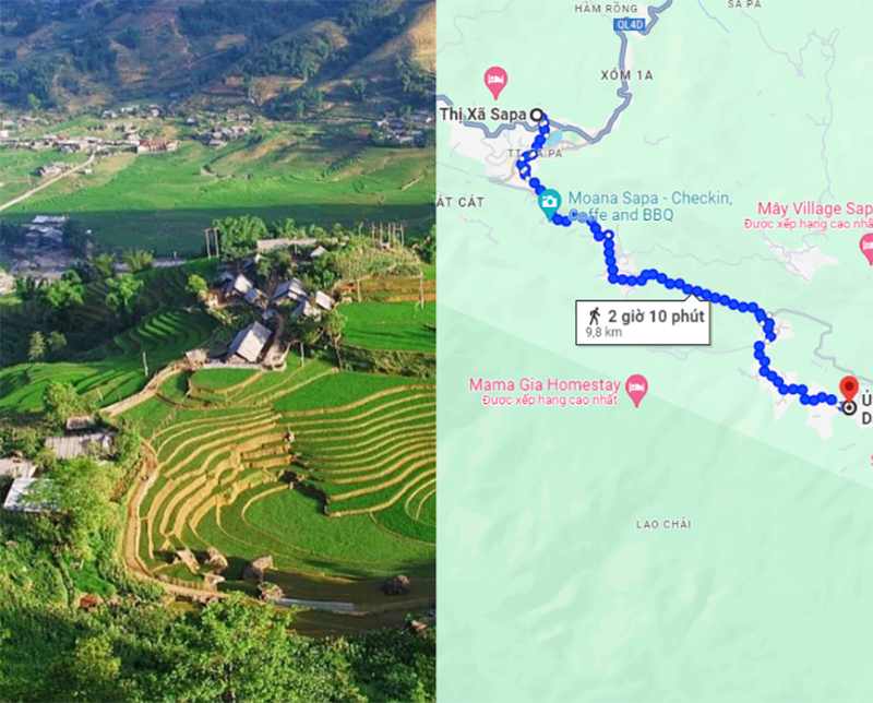 Khoảng cách từ bản Tả Van đến trung tâm thị xã Sa Pa