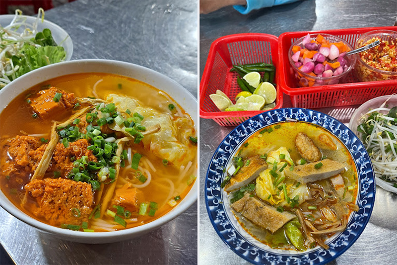 Bún chả cá bà Ân ăn kèm hành ngâm, cà rốt ngâm và ớt chưng nhà làm