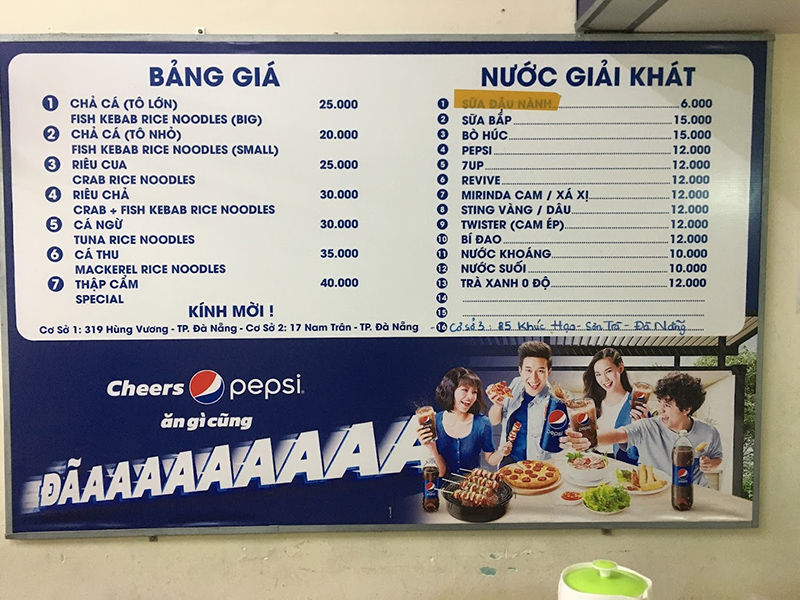 Menu của quán