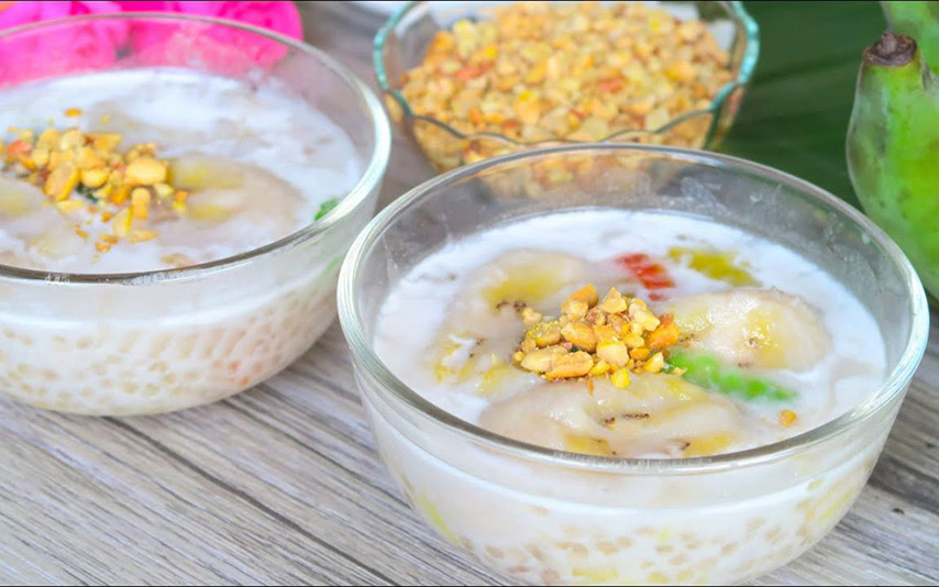 Chè chuối bột báng với hương thơm béo ngậy 