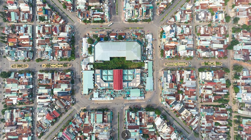 Hình ảnh chợ Long Hoa ở Tây Ninh nhìn từ trên cao