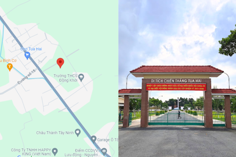 Vị trí của di tích Chiến thắng Tua Hai trên bản đồ và thực tế