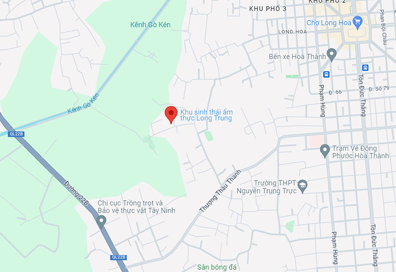 Vị trí khu du lịch sinh thái Long Trung Tây Ninh nhìn trên bản đồ 