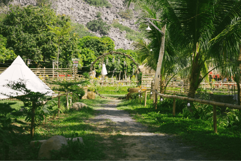 Con đường xanh mướt dẫn vào khu cắm trại