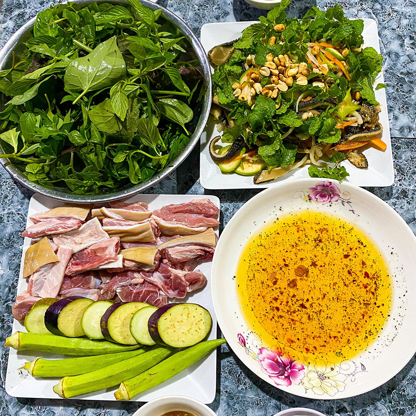 Các món ăn được phục vụ tại quán bò tơ Bảo Phương 