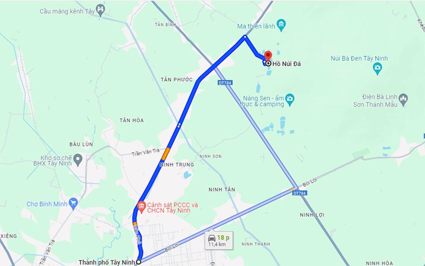 Địa chỉ toạ lạc của hồ Núi Đá trên bản đồ 