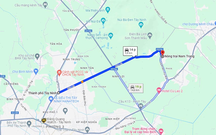 Nông trại Nam Trạng tới trung tâm thành phố Tây Ninh cách 10km