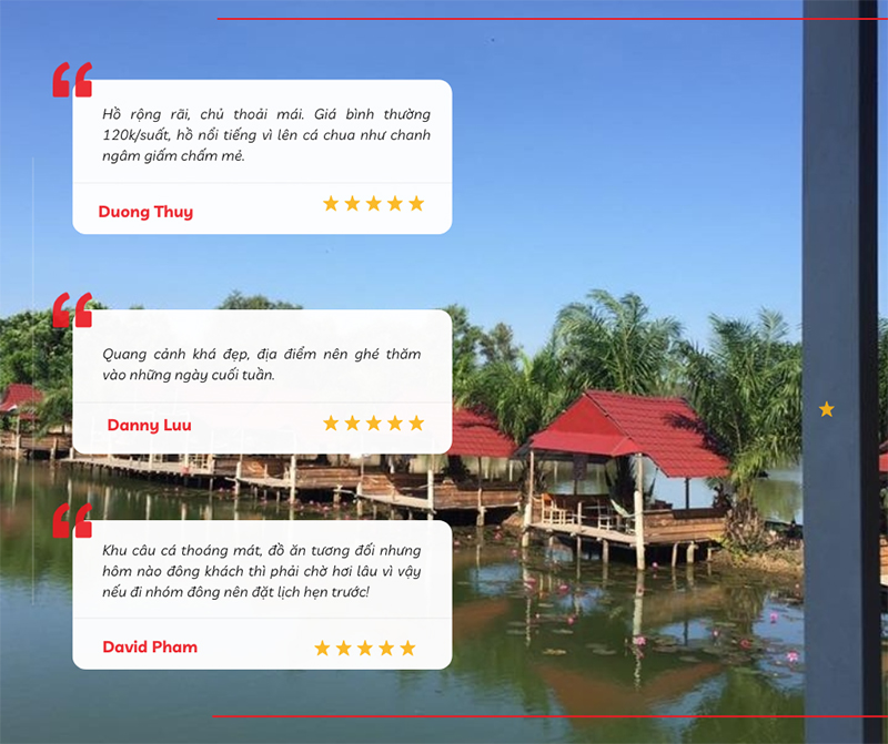 Du khách để lại đánh giá về trải nghiệm tại hồ câu cá giải trí Ao Đôi