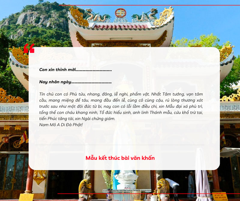 Mẫu kết thúc bài khấn Chùa Bà Tây Ninh