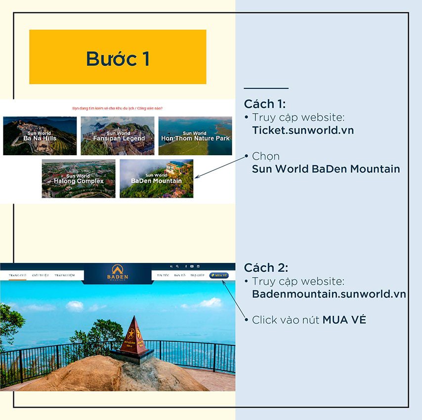 Truy cập website bán vé chính thức của Sun World và chọn nút "Mua vé"