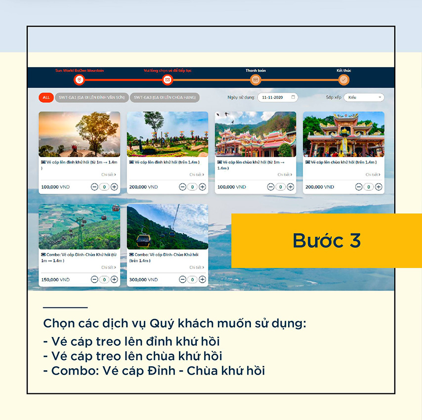 Bước thứ 3 trong quy trình mua vé cáp treo núi bà đen