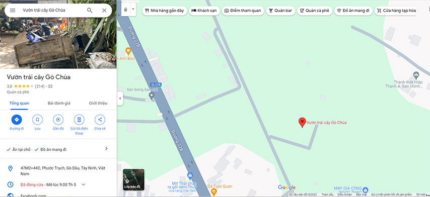 Vườn trái cây Gò Dầu Tây Ninh khi nhìn trên bản đồ