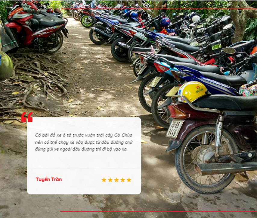 Vườn sẽ có bãi giữ xe máy và mô tô vô cùng rộng rãi 
