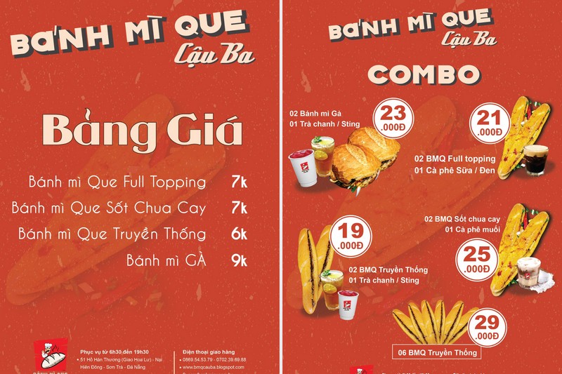 Menu hấp dẫn của bánh mì que Cậu Ba