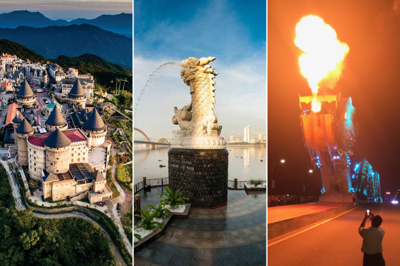 Sáng du khách vui chơi thoải mái tại Sun World Ba Na Hills, tối check-in sương sương tại tượng cá chép và cầu Rồng