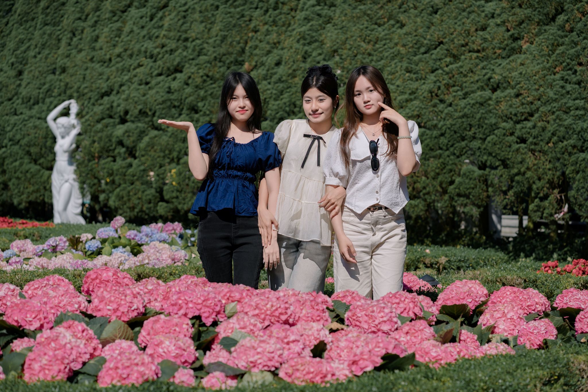 Check-in rạng rỡ bên thảm hoa Cẩm tú cầu rực rỡ tại vườn hoa Le Jardin D’Amour.