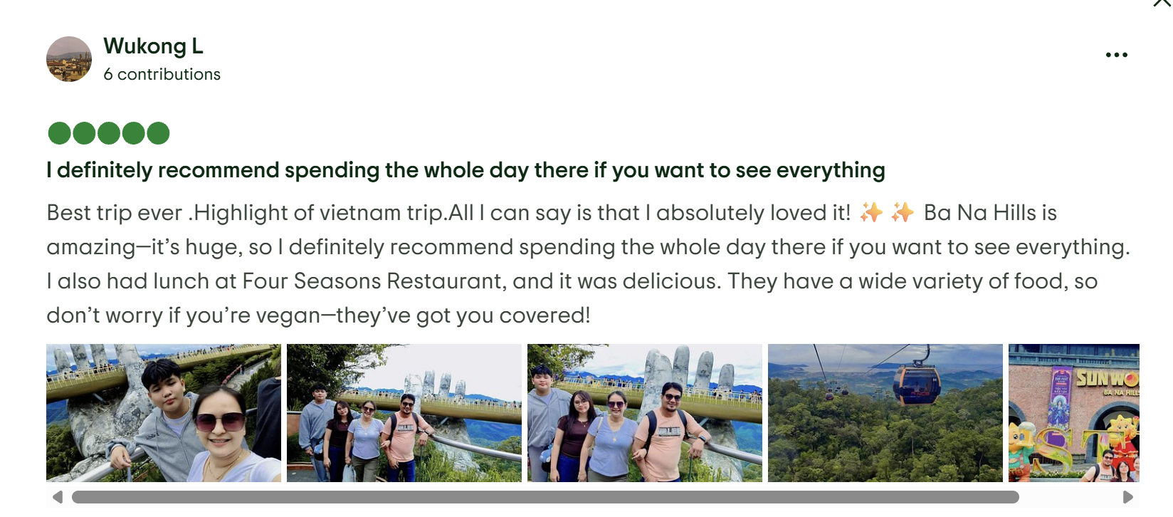 Du khách Wukong L trên Tripadvisor dành đánh giá 5/5 và đánh giá cao sự ngon miệng, đa dạng của bữa trưa tại Four Seasons Restaurant.