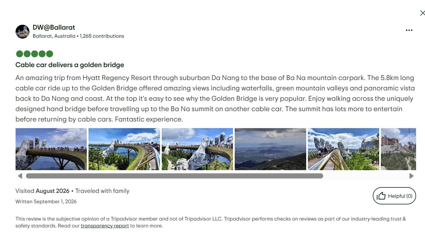 Du khách DW@Ballarat trên Tripadvisor ấn tượng với thiết kế Cầu Vàng và cho rằng hành trình tại Bà Nà còn tiếp tục với nhiều trải nghiệm khác sau công trình biểu tượng.