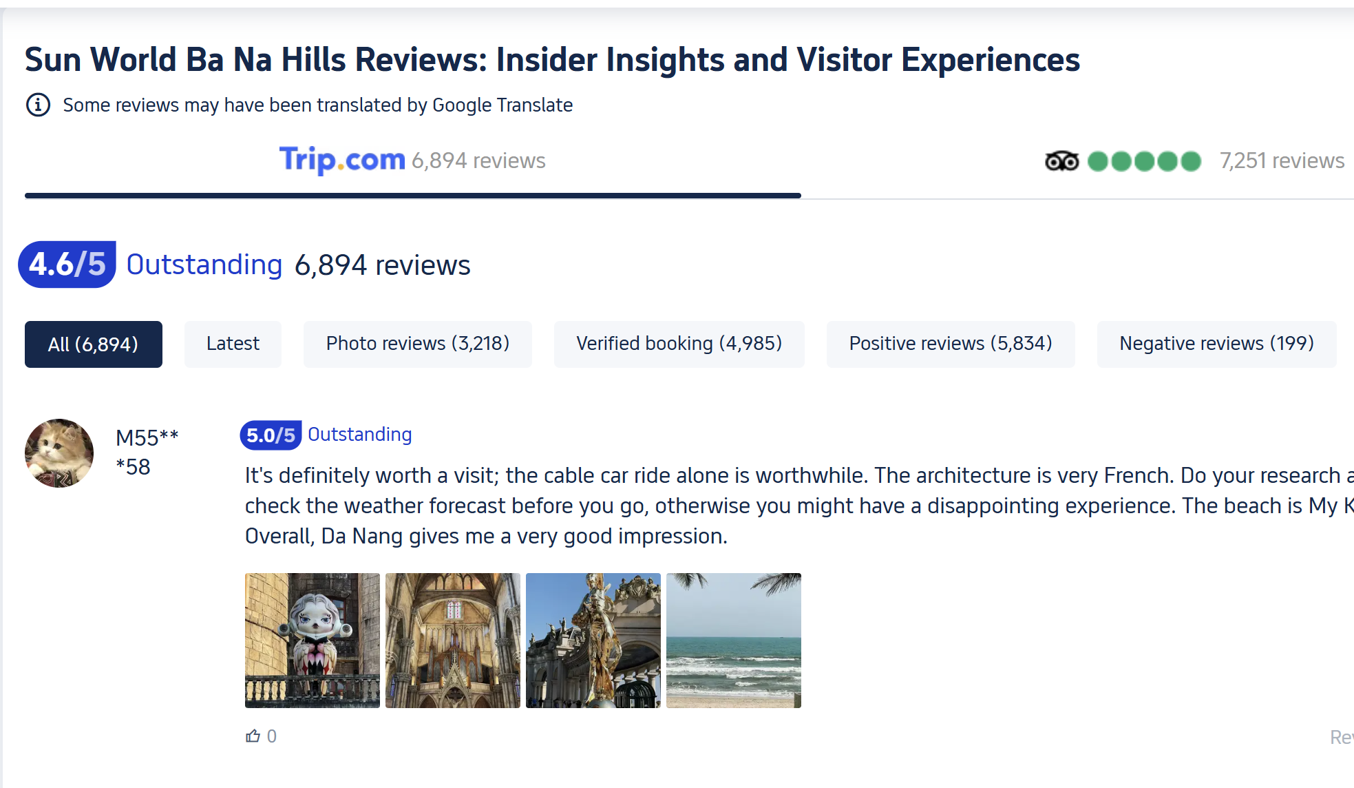 Sun World Ba Na Hills đạt 4,6/5 từ 6.894 lượt đánh giá trên Trip.com. Nguồn: Trip.com.