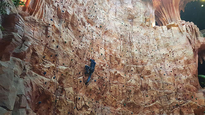 Toàn cảnh bề mặt và độ cao ấn tượng của bức tường leo núi