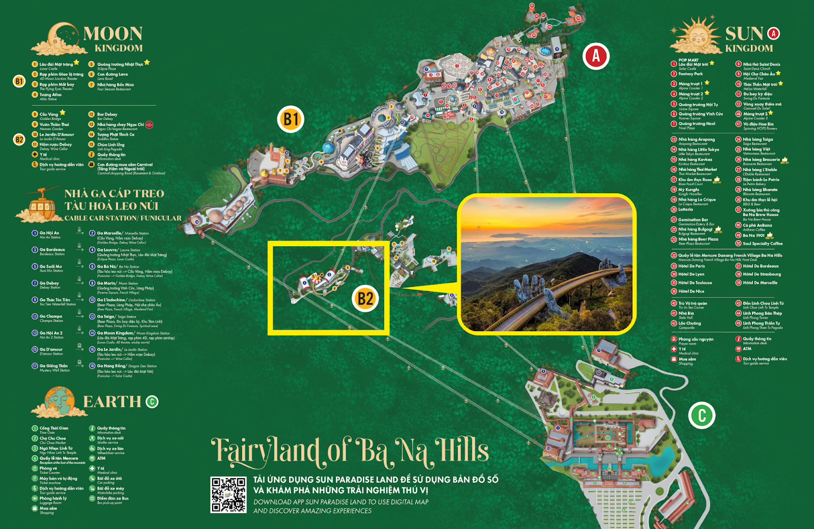 Vị trí cầu Vàng trên bản đồ Sun World Ba Na Hills