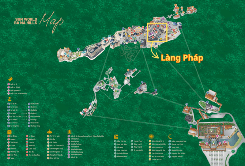Vị trí của Làng Pháp trên bản đồ Sun World Ba Na Hills