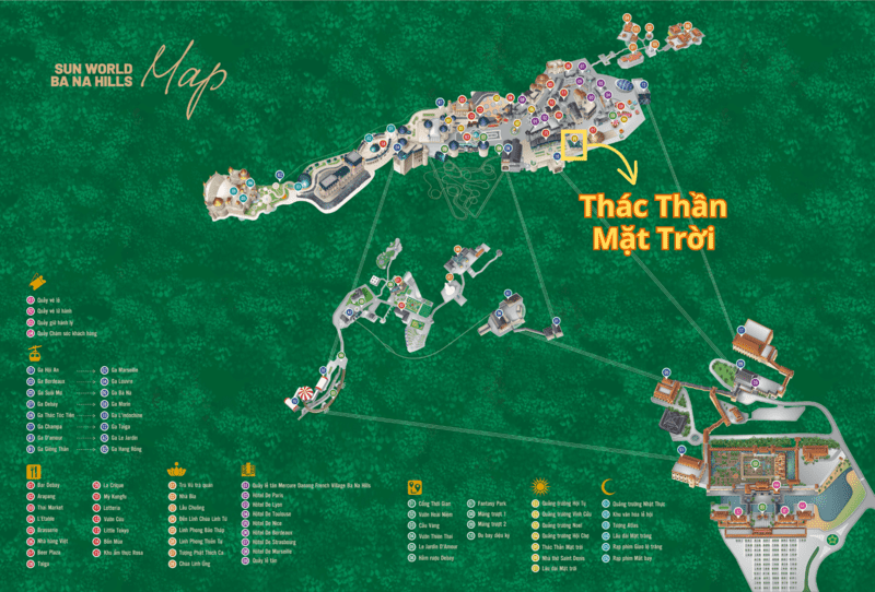 Vị trí của Thác Thần Mặt Trời trên bản đồ Sun World Ba Na Hills