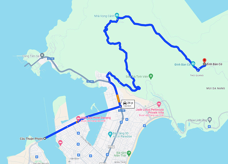 Quãng đường lên Đỉnh Bàn Cờ trên Google Map