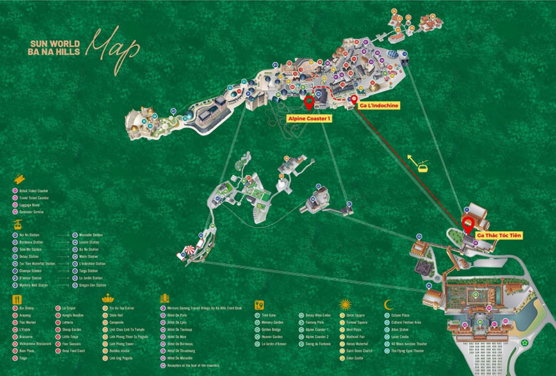 Tuyến cáp treo ga Thác Tóc Tiên đến ga L'Indochine lên thẳng tàu lượn ở Ba Na Hills
