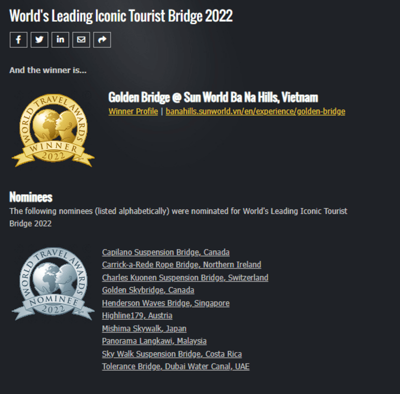26 World Travel Awards Vinh Danh Cau Vang