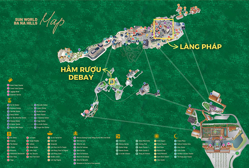 Vị trí của làng Pháp và hầm rượu Debay