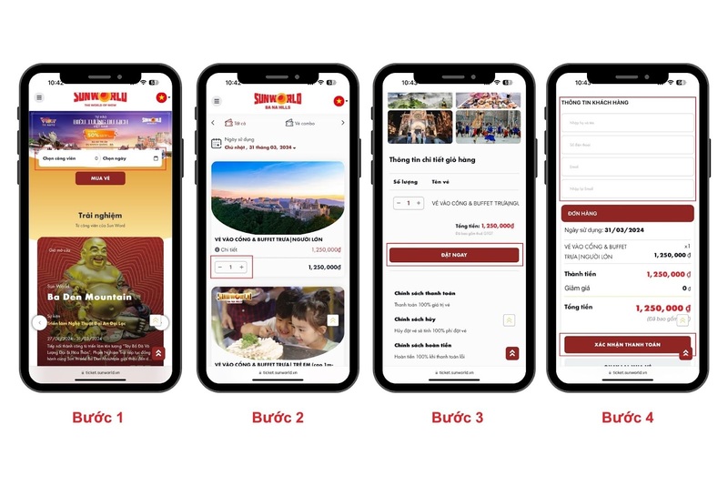 Các bước đặt vé Ba Na Hills trên website của Sun World