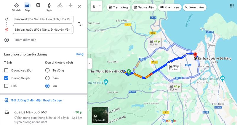 Quãng đường từ Sân bay Đà Nẵng đến Bà Nà