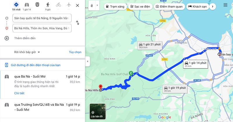 Quãng đường di chuyển đến Ba Na Hills