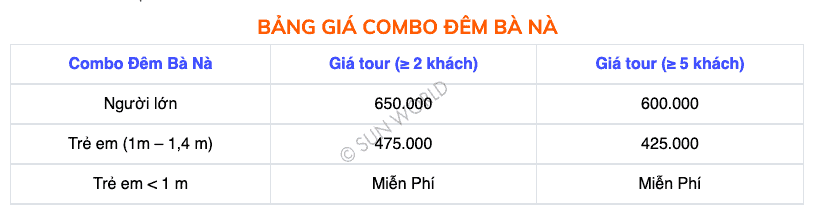 combo đêm ở Bà Nà