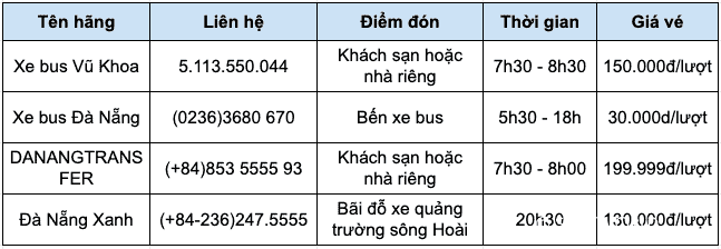 xe bus hội an đi bà nà